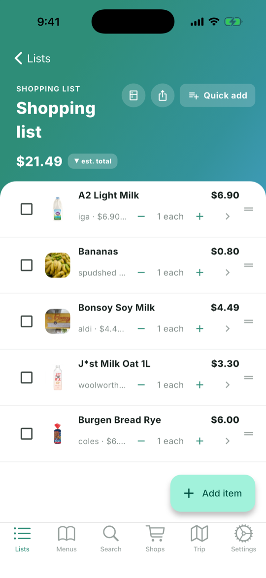 Shopping lists
